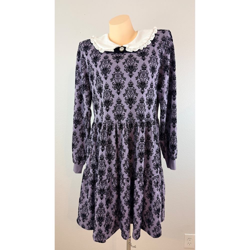 Disney Haunted Mansion Goth Whimsigoth Purple Damask Peter Pan Collar Dress M